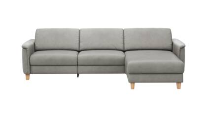 Ecksofa Mendoza - 2,5-Sitzer mit Longchair rechts, Relaxfunktion motorisch, Bettkasten, Leder, Steingrau akador gold Polsterecke Mendoza stone masterbild 136952 small | Homepoet