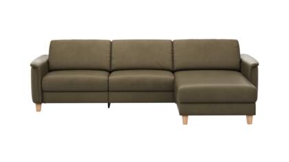 Ecksofa Mendoza - 2,5-Sitzer mit Longchair rechts, Relaxfunktion motorisch, Bettkasten, Leder, Braungrün akador gold Polsterecke Mendoza zeder masterbild 136953 small | Homepoet
